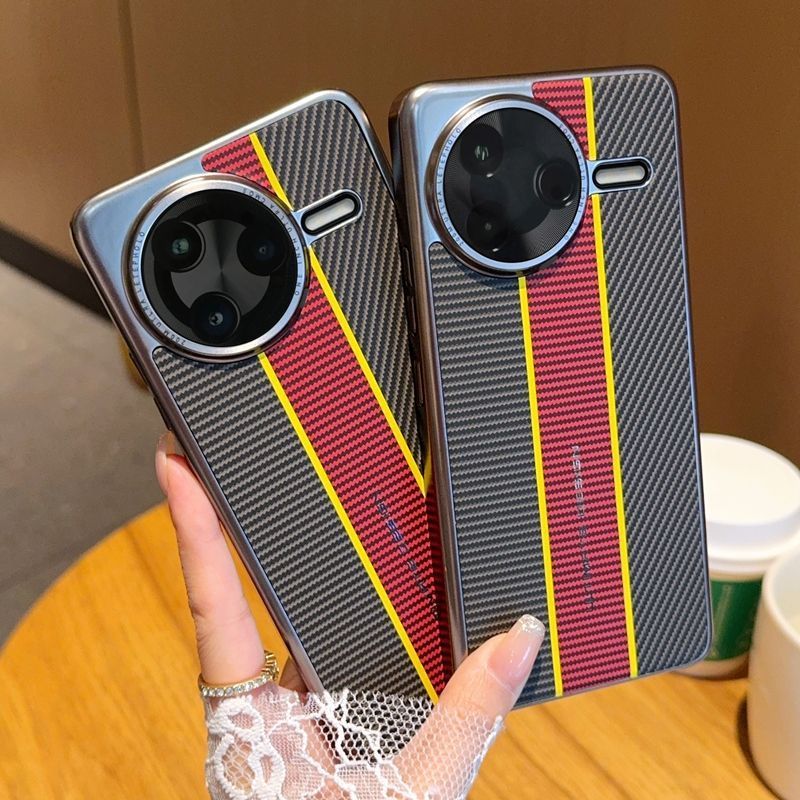 Casing Ponsel Anti Guncangan Motif Serat Karbon Warna Merah Kuning Cocok untuk Redmi K80 Pro, Casing