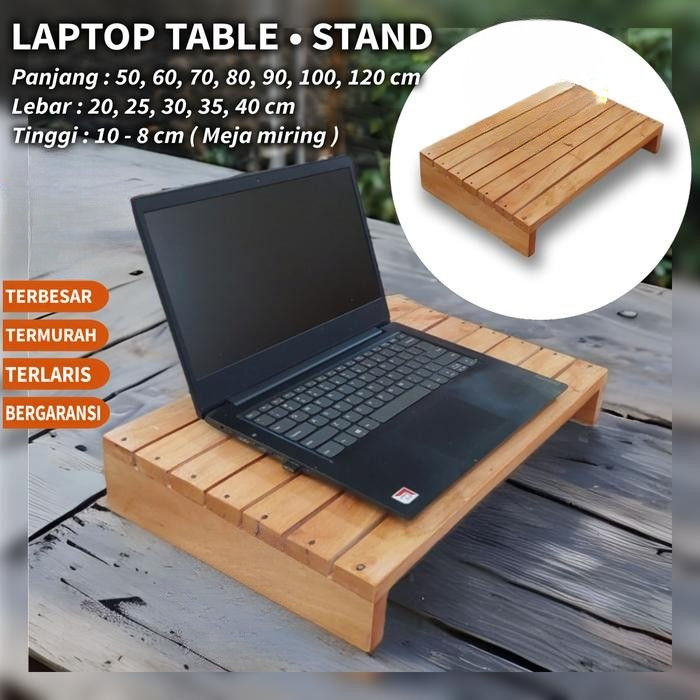 Meja laptop kayu minimalis portable miring macbook laptop stand kayu - 40 cm, 20 cm