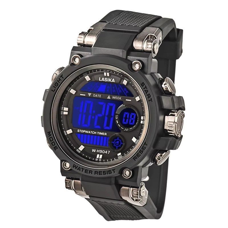 Digital Lasika WH9047 Jam Tangan Pria Strap Rubber Tali Water Resist Tanggal Hari Aktif Original Las