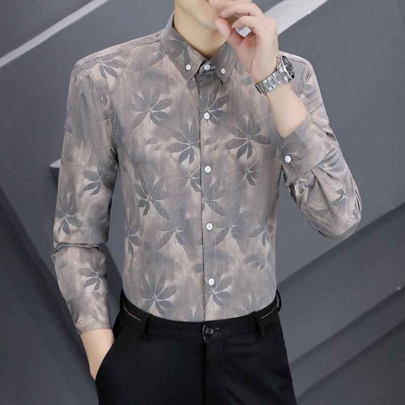 Men's Long Sleeve Korean Style Printed Shirt