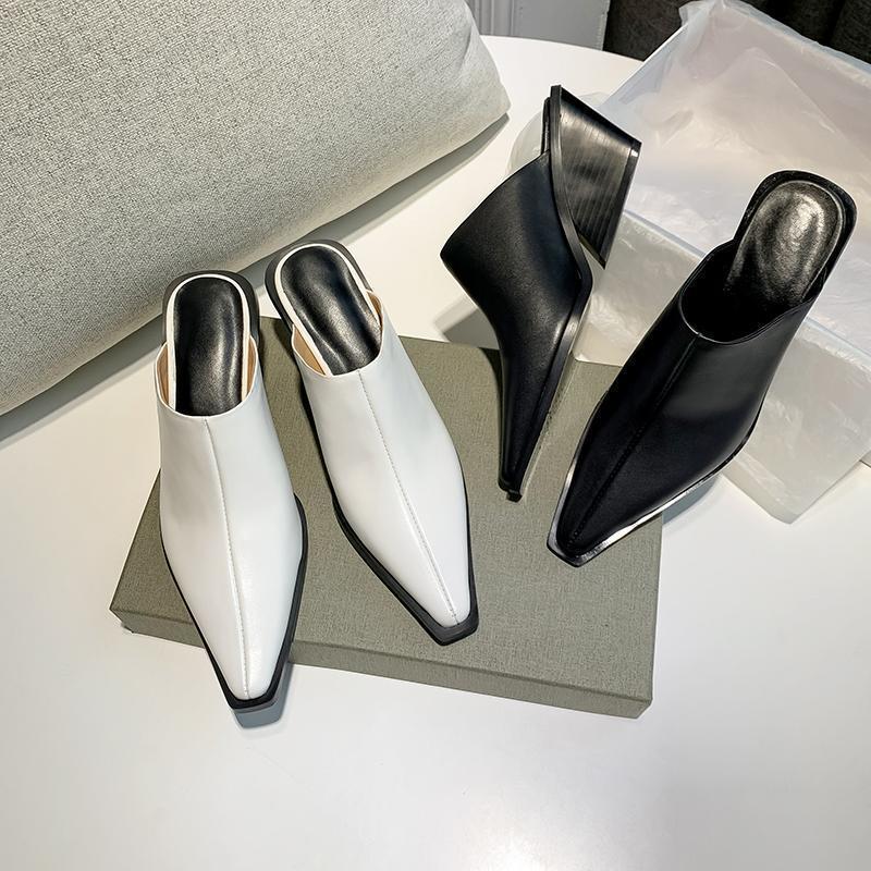 Baotou setengah drag wanita kecil persegi lereng dengan tumit tinggi dan drag keren.