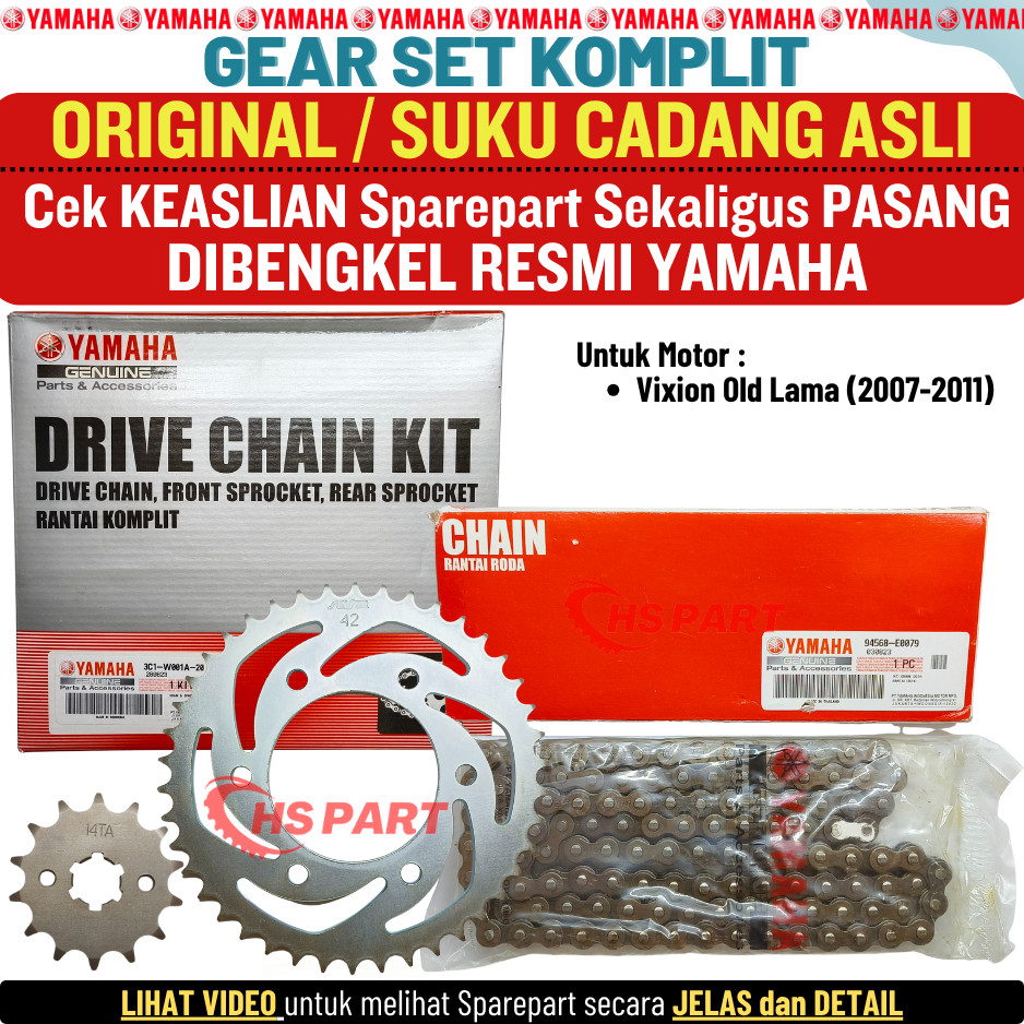 Rantai Gear Set Komplit Vixion Old Lama Original Yamaha 100%
