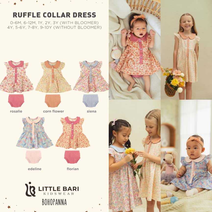 LITTLE BARI - Bohopanna - Ruffle Collar Dress - Baju Dres Anak Perempuan Umur 6-12 M dan 1-3 Tahun