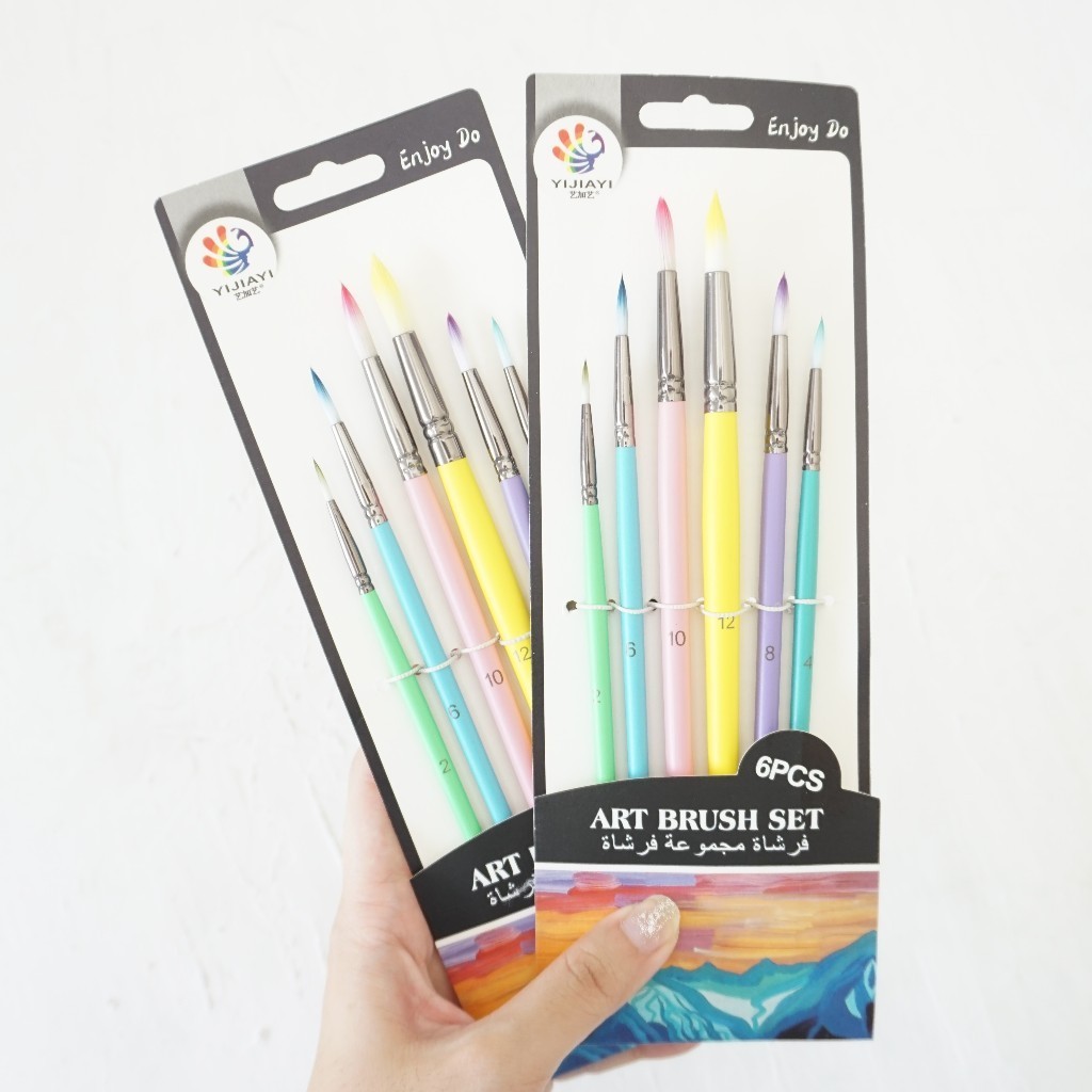 KUAS LUKIS SET ISI 6 UKURAN / KUAS CAT AIR / KUAS CAT AKRILIK / KUAS CAT MINYAK