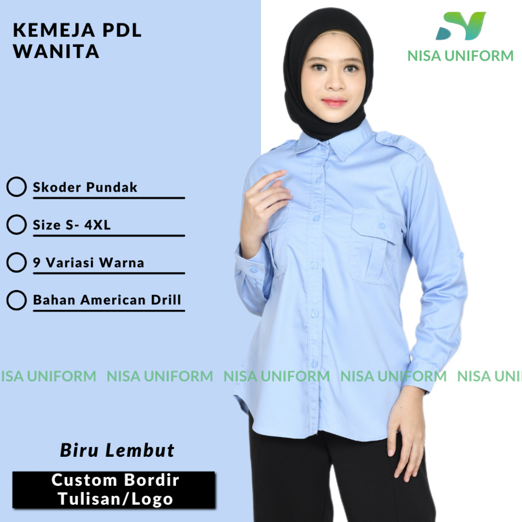 NIWASUMA Baju Pdl Tangan Panjang Polos Kemeja Hitam Putih Biru Dongker Nevi Merah Seragam Kerja Kant