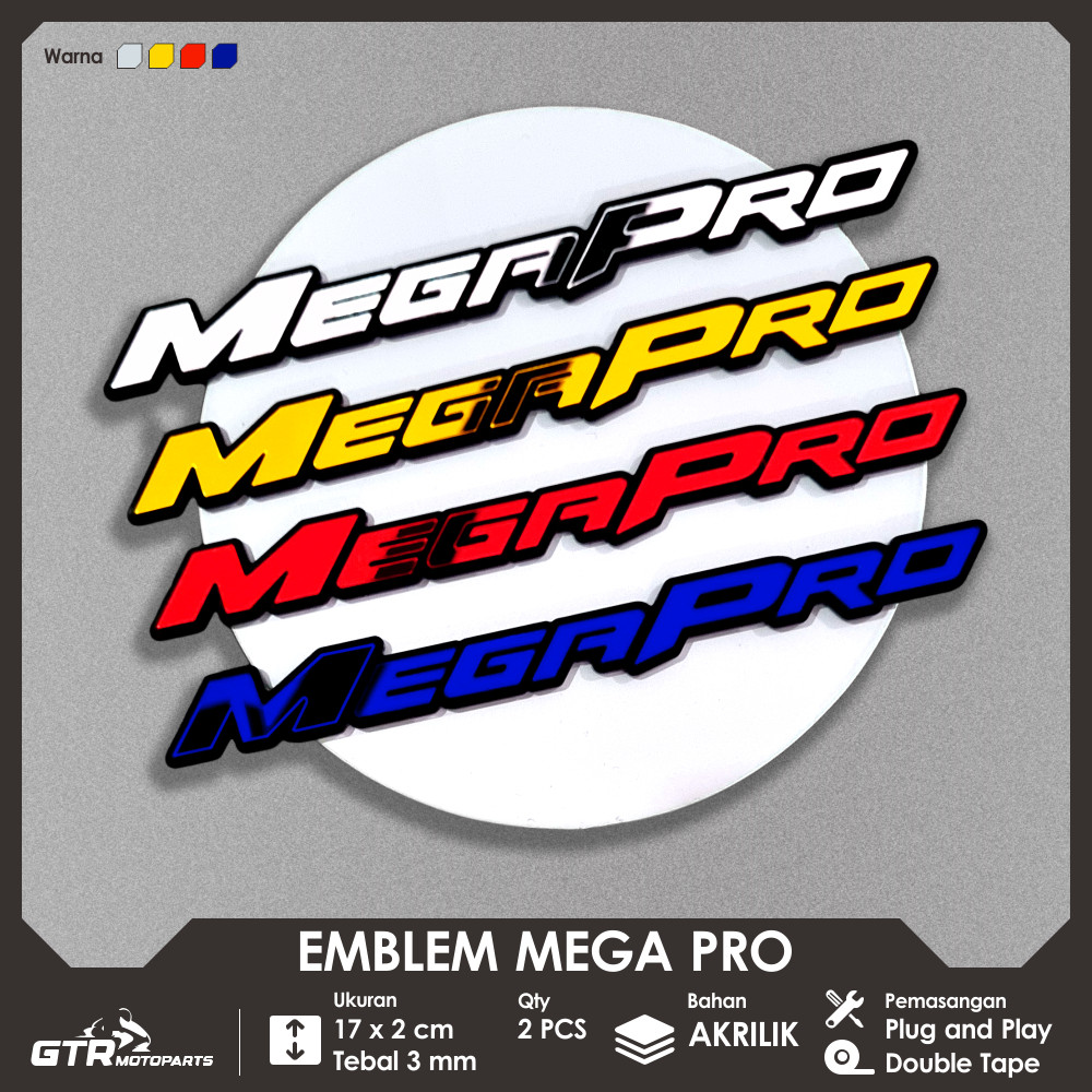 Emblem Akrilik Motor | GTR Emblem MegaPro 2 PCS Logo Timbul 3D Aksesoris Motor Honda MegaPro CP