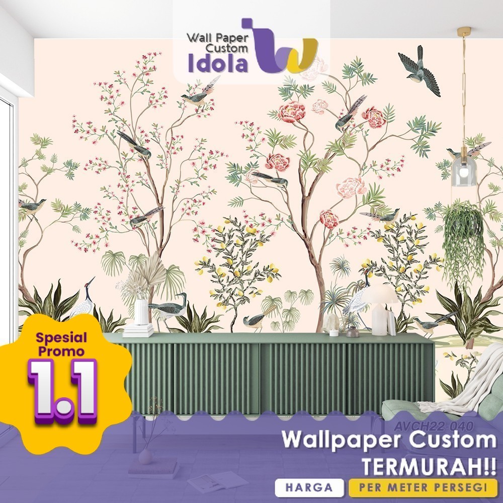 Wallpaper Custom | Wallpaper Custom Ruang TV | Wallpaper Custom Motif Chinoiserie 3 | Wallpaper Cust