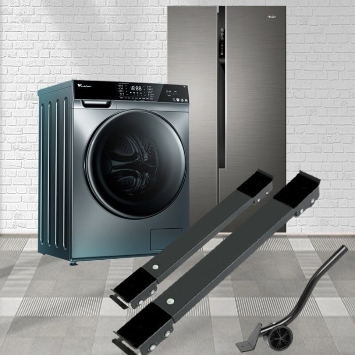 Alas Roda Kulkas Mesin Cuci Rel Pengangkat Furnitur Stand Moveable Roller 70cm 2PCS