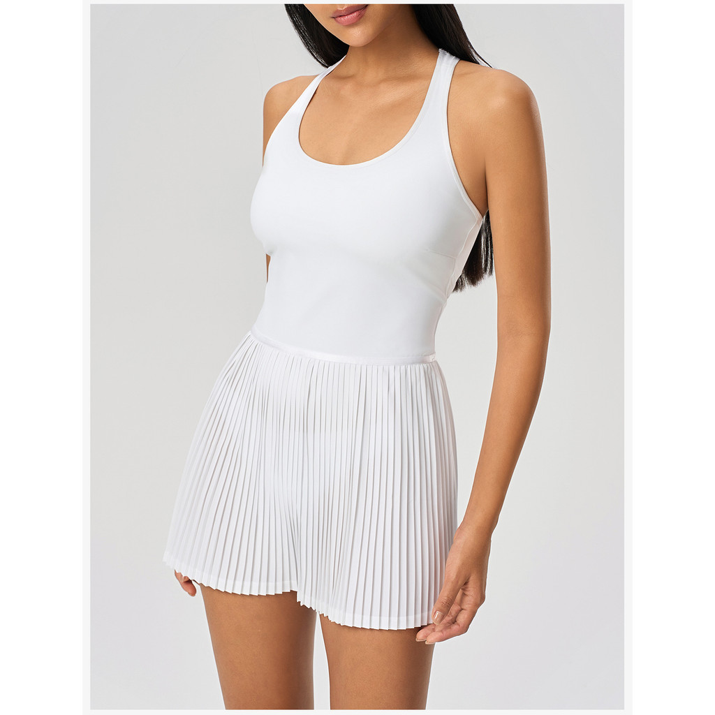 Anti-Exposure Tennis Skirt with Chest Pad Vest Dress Outdoor Commuting Fitness Sports Yoga Short Ski