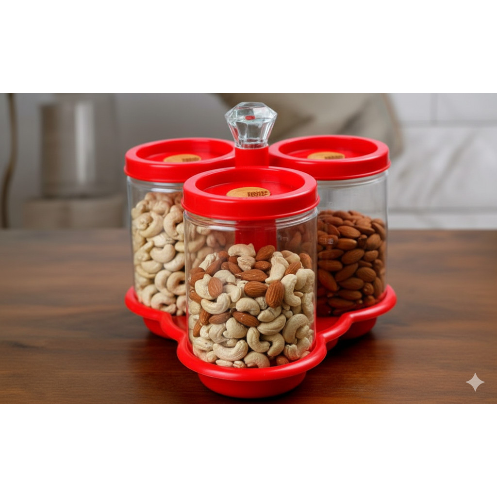 (ATH) Toples Spinlock Lollipop + Nampan Putar /  Toples Set dengan Nampan Putar / Toples Plastik Ben