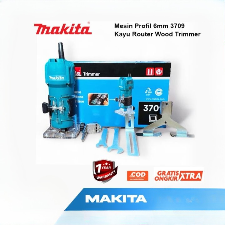 PROMO TERMURAH Trimmer Kayu Makita 3709 Mesin Profil 6 mm Router Kayu Terbaik | Bisa COD