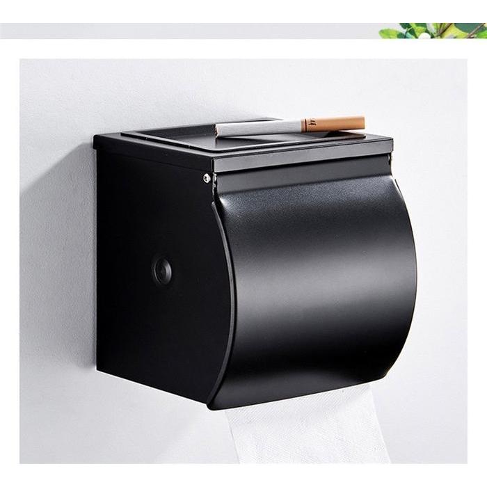Tempat tisu Asbak Stainless K12- rak tissue gulung hitam black roll box dan tempat bak rokok hp stai