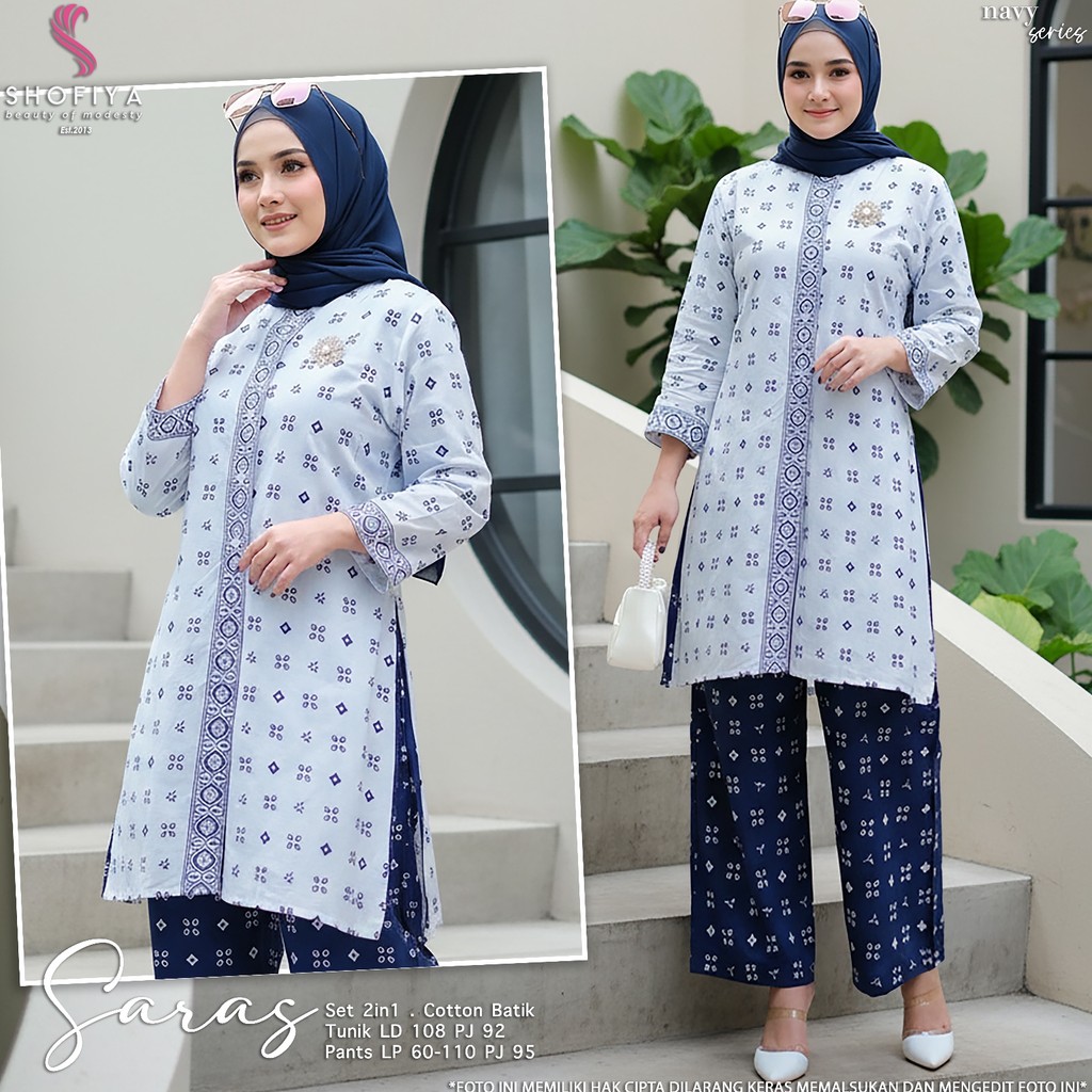 SHOFIYA OFFICIAL STORE SARAS ONESET CELANA BATIK WANITA MUSLIM TERBARU SETELAN KULOT JUMPUTAN