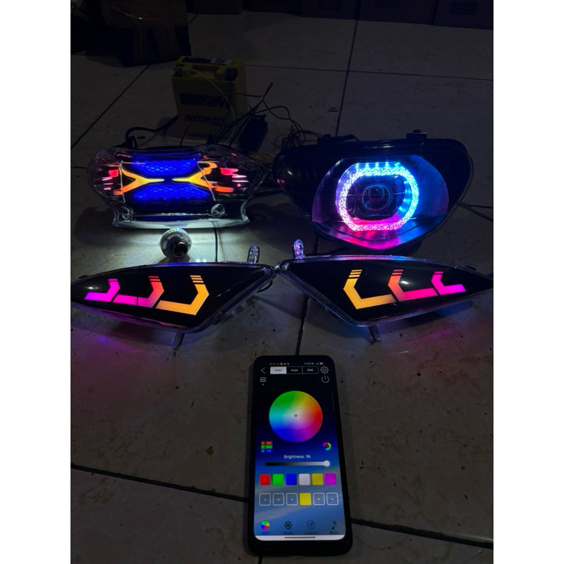 LAMPU BILED MIO SPORTY MIO LAMA MATRIX X1 RGB CRISTAL FULLSET SEIN LAZY RGB LAMPU BELAKANG LAZY RGB