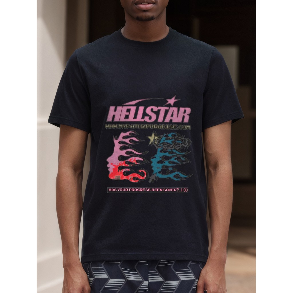 Kaos Pria Hellstar Katun - Desain Streetwear Bintang Api Keren