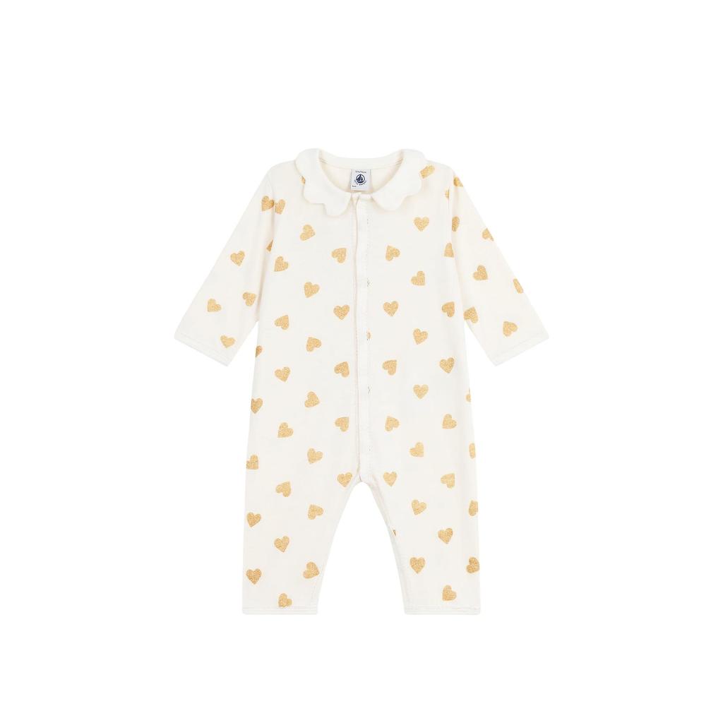 Golden heart printed velour pyjama suit with a back opening ( kids ) C2509