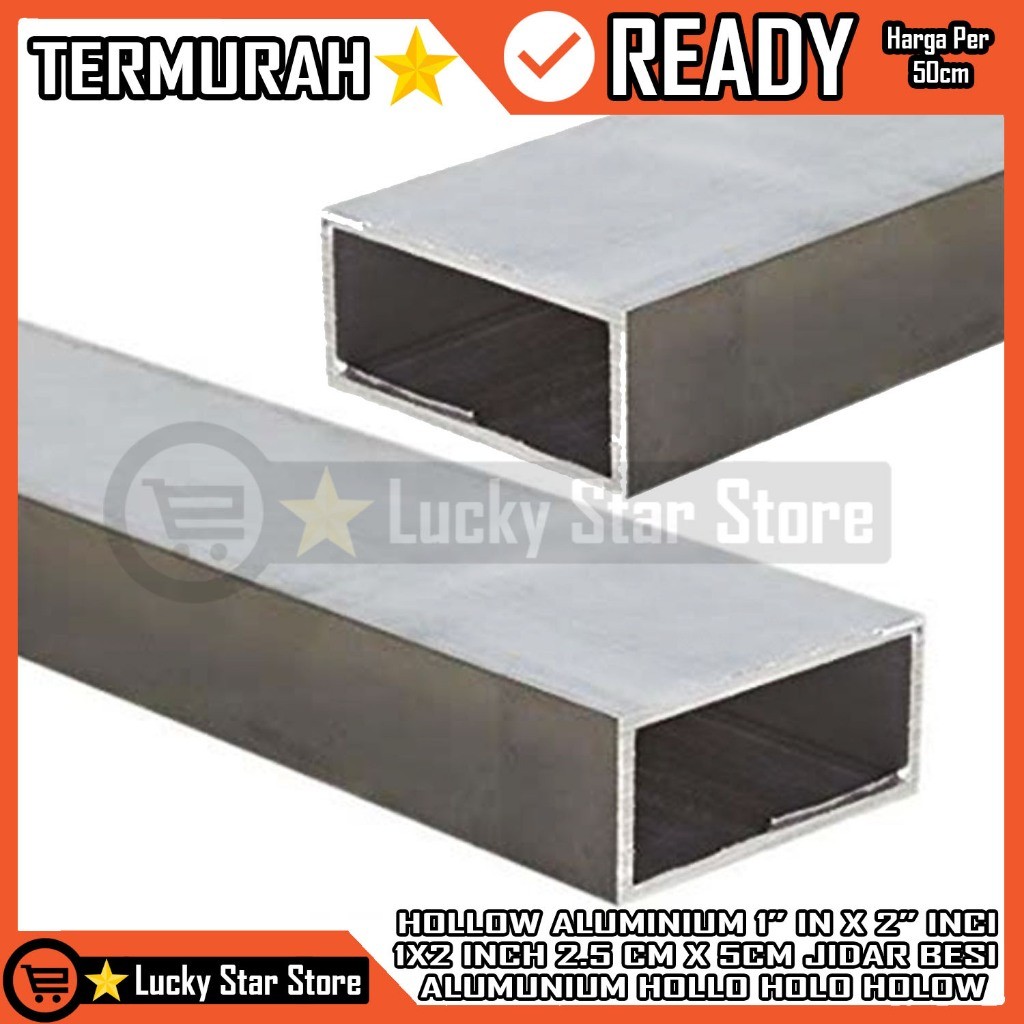 [Instan] Aluminium Hollow Jidar 1 x 2 Inch 2,5 x 5 cm Pipa Kotak Tebal Anti Patah Profil Batang Rang