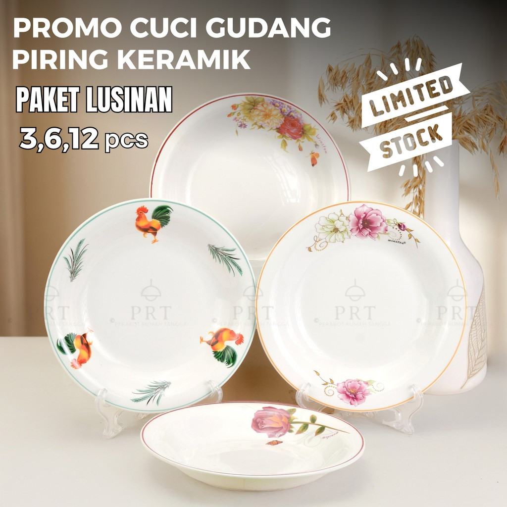 WINSTON Piring Keramik Motif Bunga, Motif Ayam / Piring Makan 9 inch / Keramik Premium SNI BPA Free