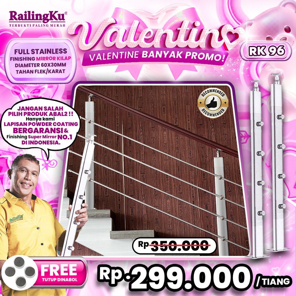 Railing Tangga Stainless Milenials Desain Tiang Railingku [VALENTINO] RK 96 Railing Anti Karat Free 