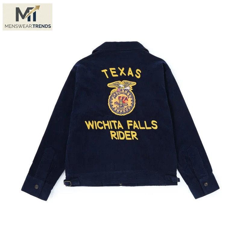 Corduroy Vintage 60s Detroit Navy Blue Cropped Retro Lightweight Bomber Cowboy Embroidery Work Ffa C