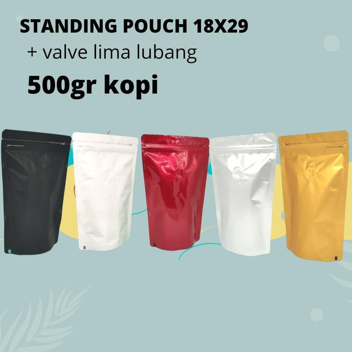 kemasan standing pouch ukuran 18x29 dengan VALVE (isi 100) - Putih