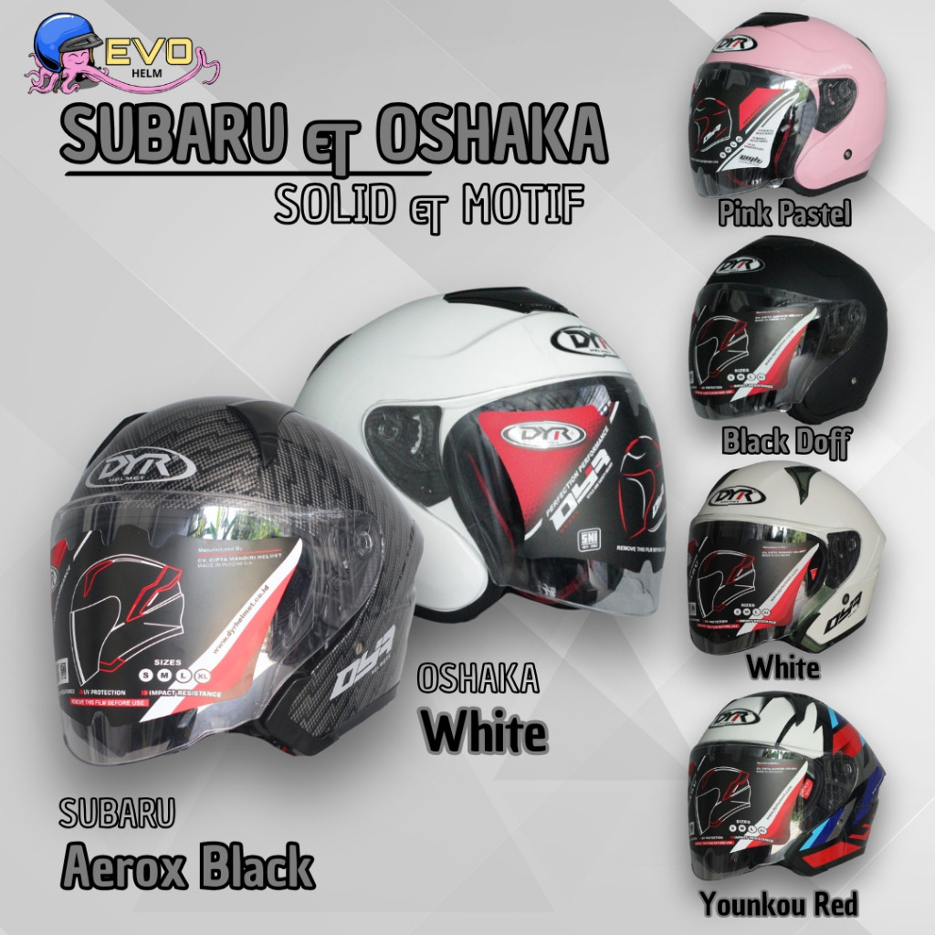 DYR SUBARU_DYR OSHAKA KYOTO_DYR DY-15 (SOLID & MOTIF), HELM HALF FACE PRIA & WANITA DEWASA ORIGINAL