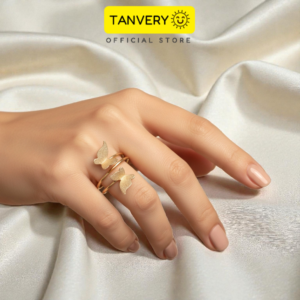 [TANVERY] - Cincin Titanium Kupu Lingkar Gold Platted 18K Anti Karat & Luntur KPSP