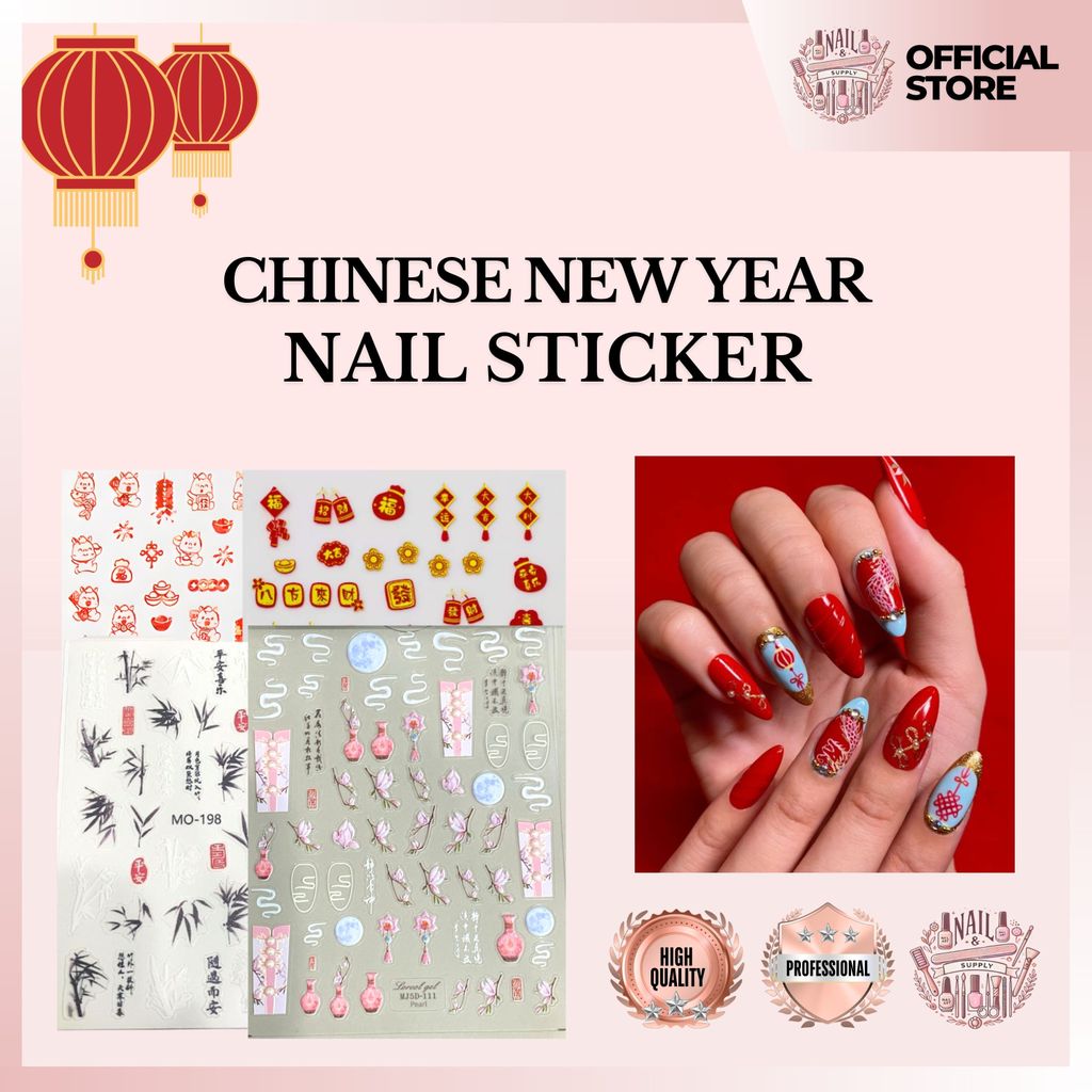 Sticker Nail Art Imlek Chinese New Year Hiasan Kuku Tema Imlek Nail Sticker Gold