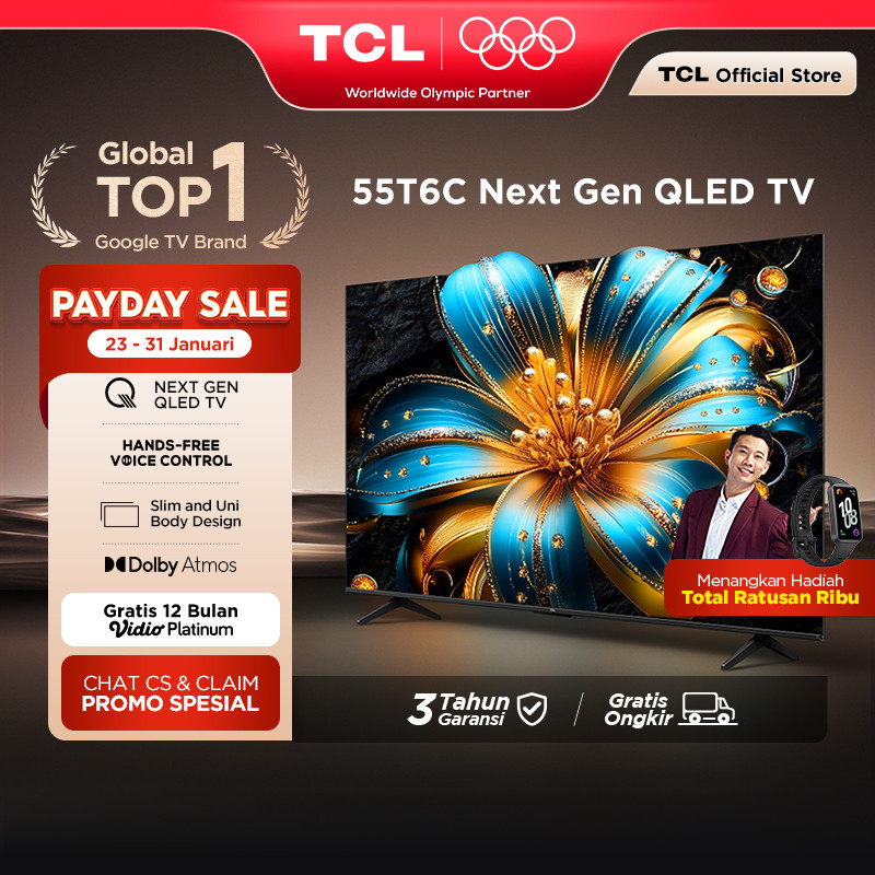 TCL Next Gen QLED 55 inch T6C - 4K Google TV - HVA Panel - HDR 10+ - Dolby Vision & Atmos - Google A