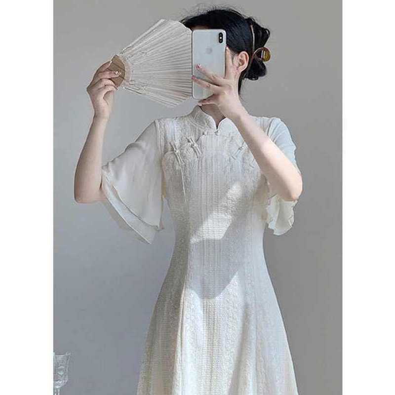 [COD]Gaun setengah lengan wanita Cina baru, gaun panjang wanita