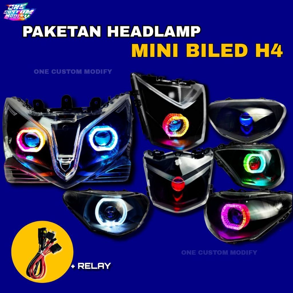Paketan Headlamp Fullset Mini BiLED H4 All Motor Lampu Bi-LED
