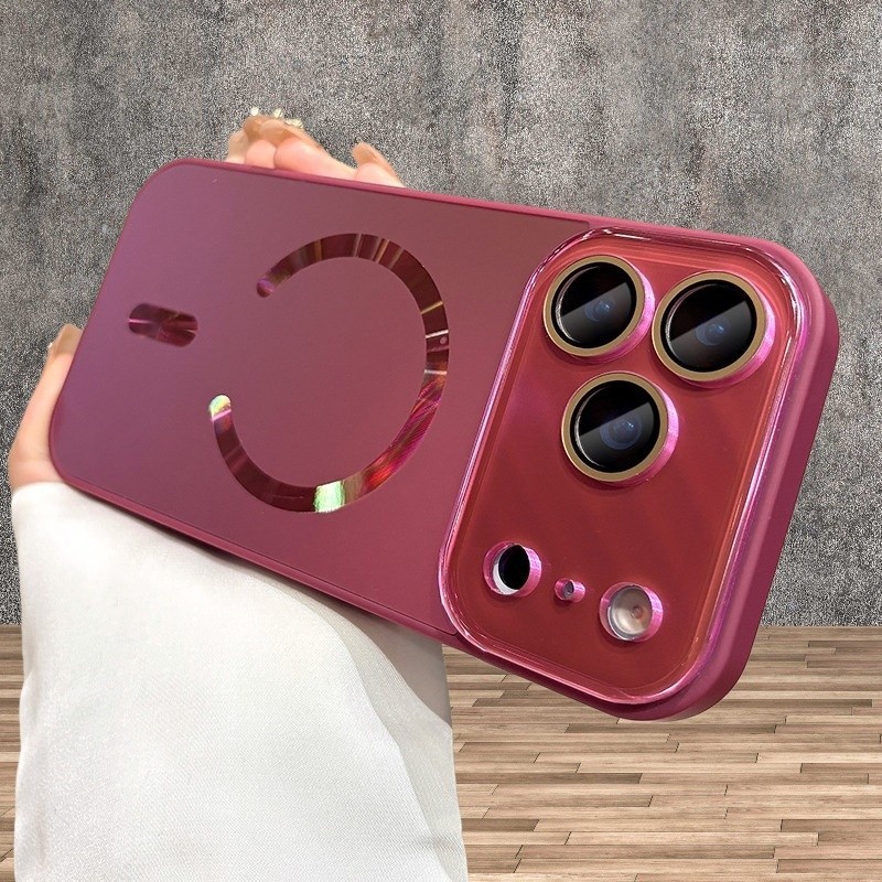 Wine Red Luxury Acrylic Laser Large Window Camera Matte Glass Protect Wireless magnetic charging Pho