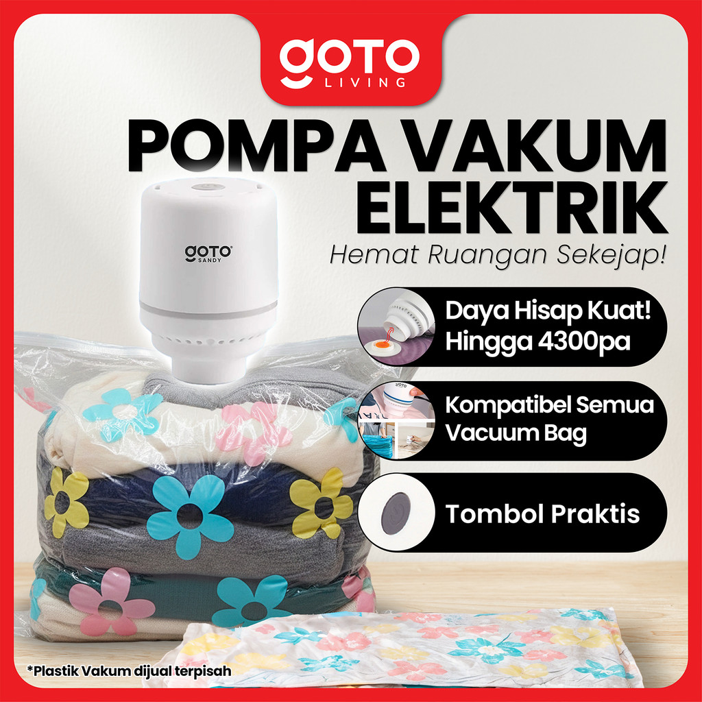 (Promo Special) Goto Sandy Vakum Bag Kompresi Elektrik Untuk Baju & Pakaian Travel
