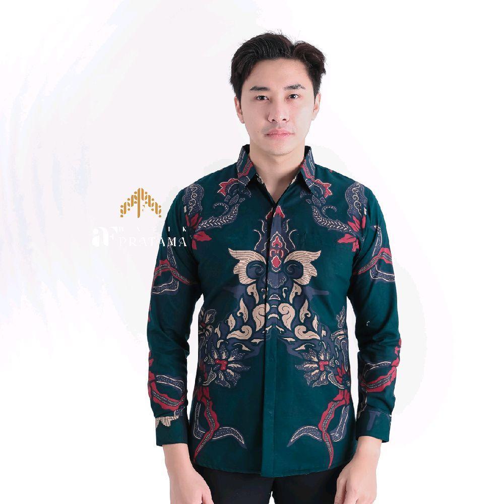 Batik AF Pratama | KEMEJA BATIK PRIA SLIM FIT MOTIF BARONG BAHAN KATUN LAPIS FURING WARNA HIJAU BOTO