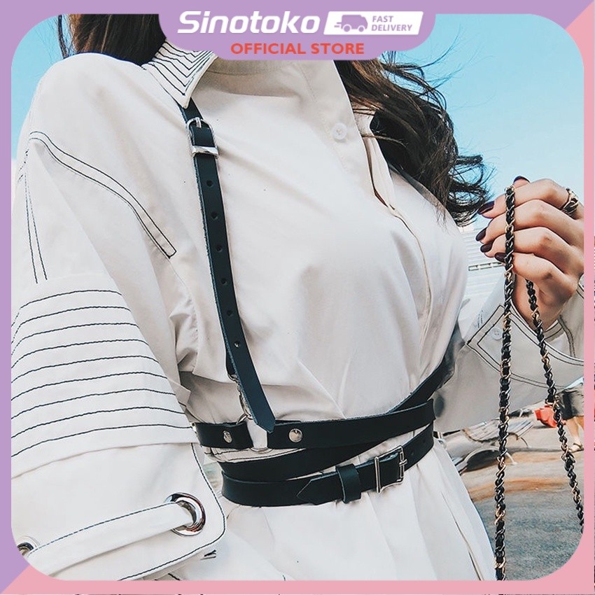 Body Belt Harness Gothic Metal Style PU Hitam – Aksesoris Kostum Halloween & Punk, Desain Korea Jepa