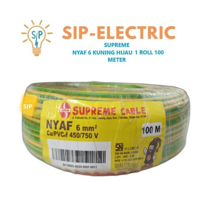 Kabel Supreme Nyaf 6 Mm Kuning Hijau (1 Roll 100 Meter)
