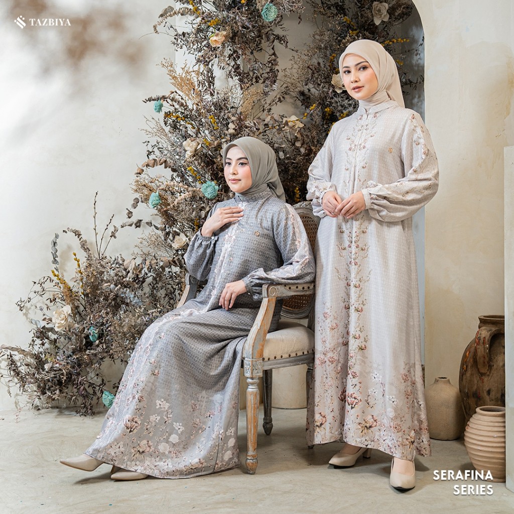 TAZBIYA - Gamis Motif SERAFINA I Dress Motif Premium I Busui Friendly I Dress Raya 2026/Terbaru