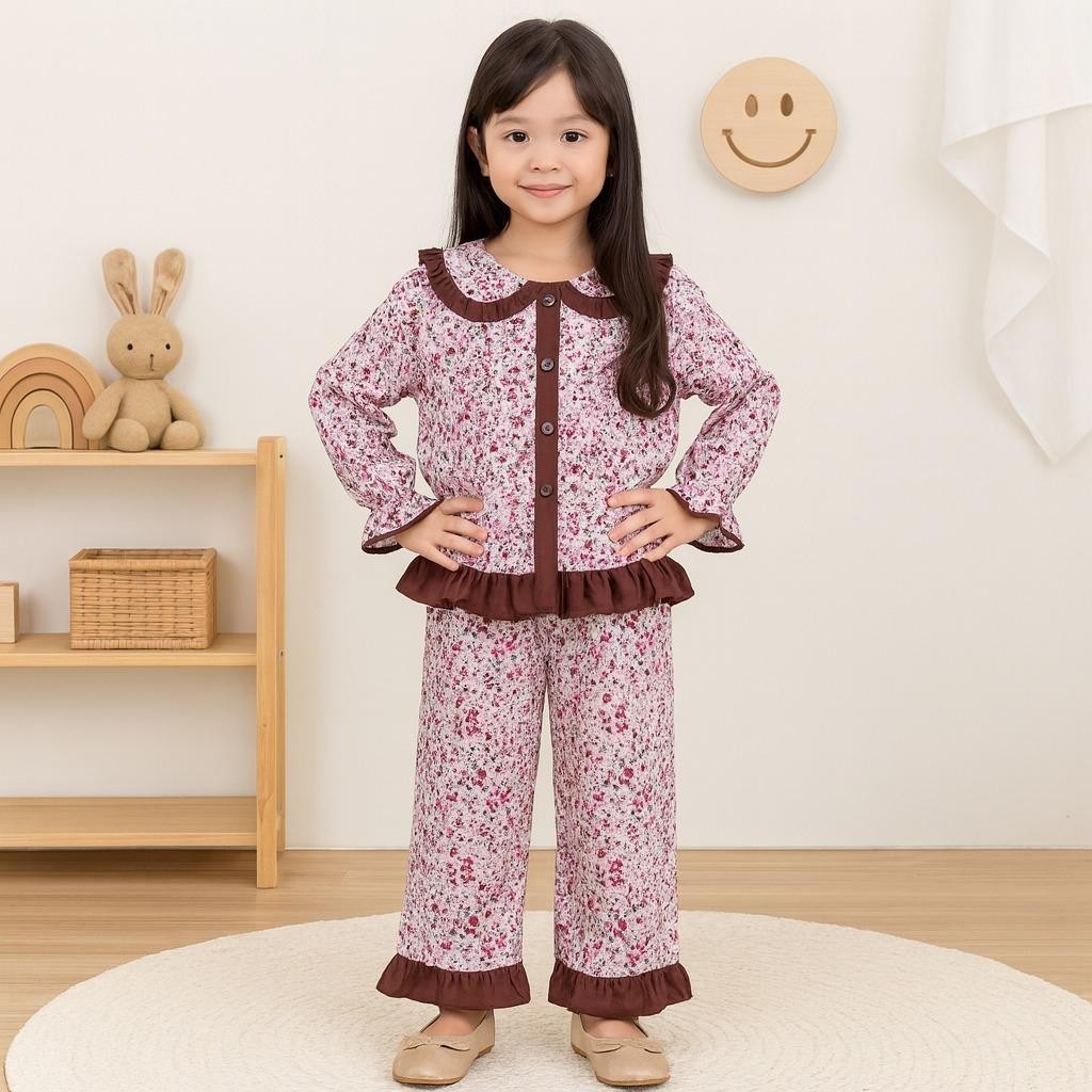 Hanna - Setelan Anak Zaneta Motif Bunga / Fashion Oneset Anak Perempuan Atasan Celana Korean Style
