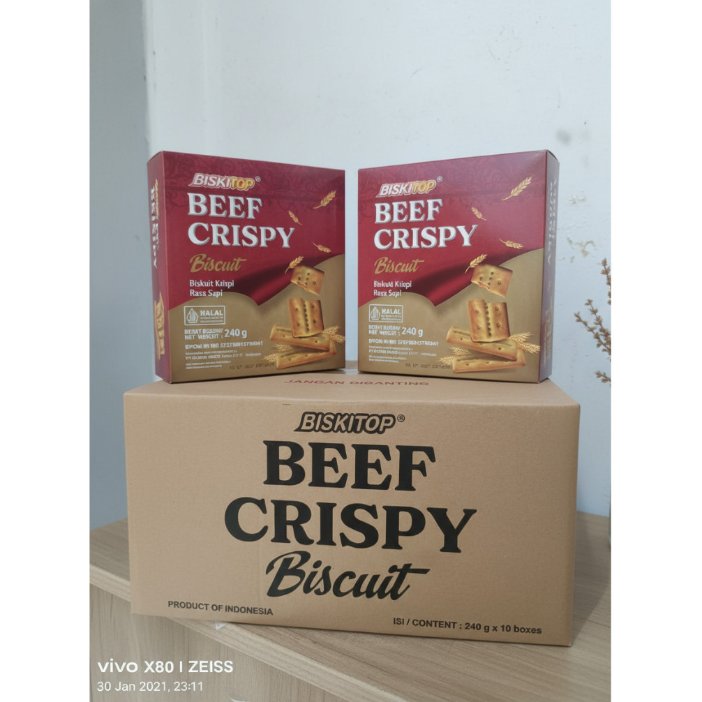 Biskitop Beef Crispy Biscuit 240 gr x 10 / Biskitop Biskuit Krispi Rasa Sapi 1dus / Biskuit Lebaran