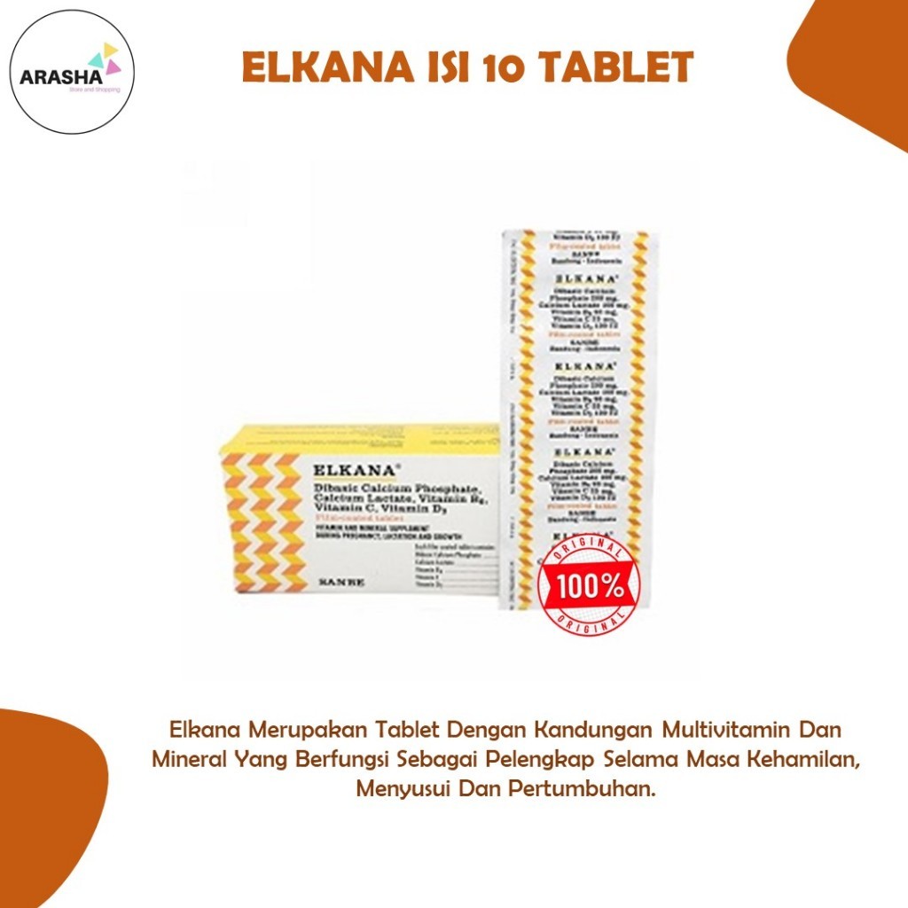 ELKANA TABLET STRIP ISI 10 TABLET - VITAMIN DAN KALSIUM PERTUMBUHAN UNTUK IBU HAMIL DAN PROMIL