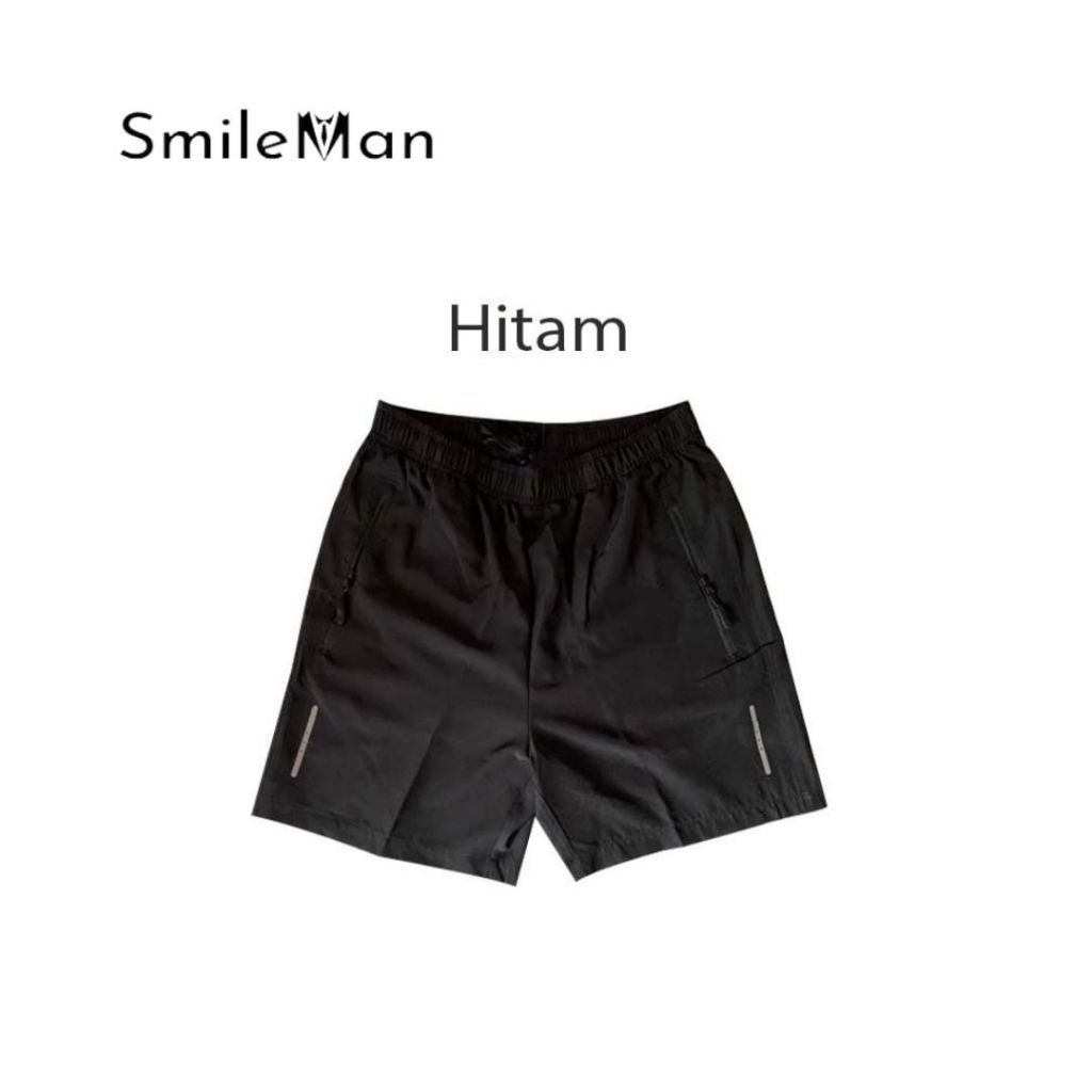 SmileMan  Celana Training Pendek Cowok Pria Hitam Celana Training Pendek Olahraga Gowes GYM Futsal F