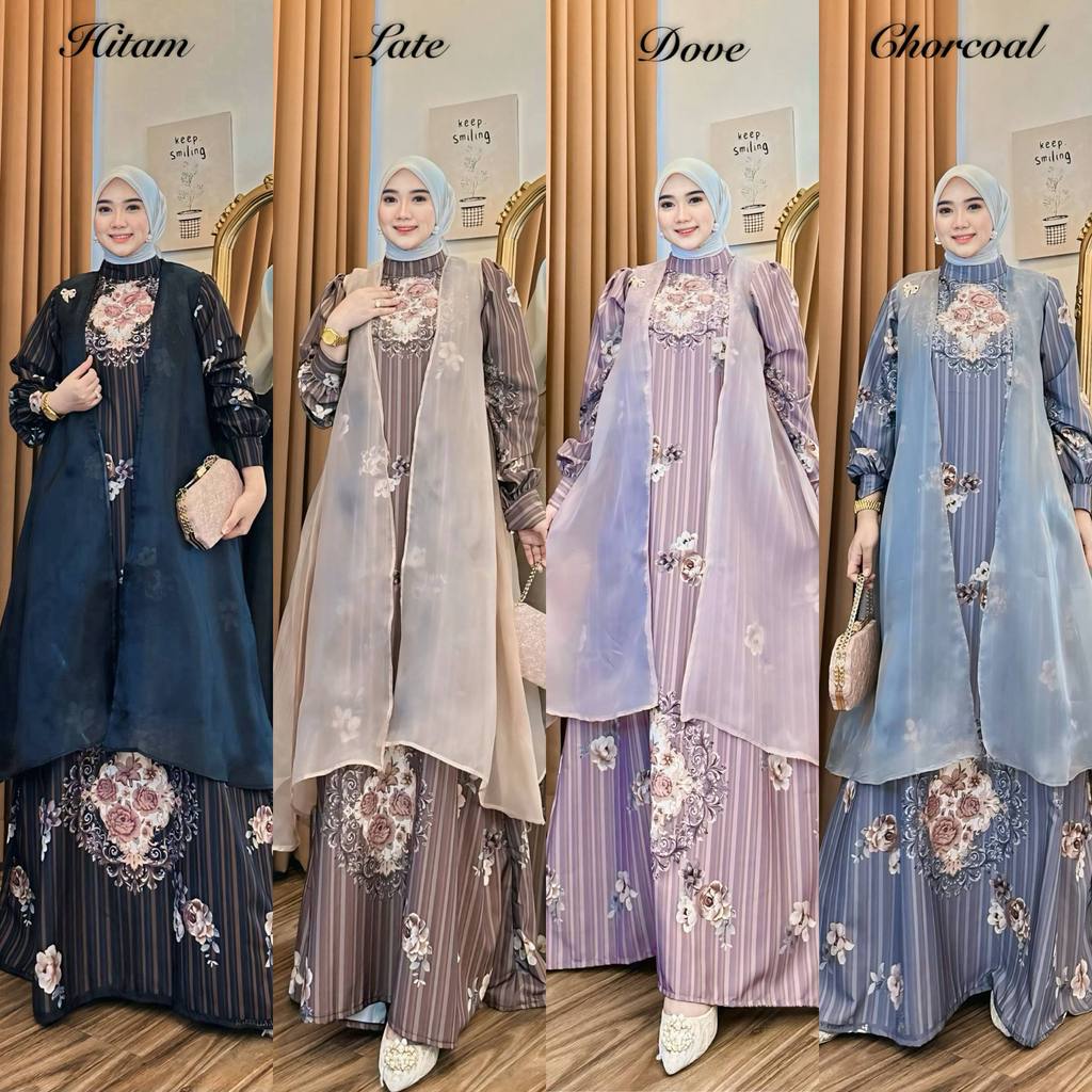 Dress Muslimah Dior Silk Premium Set Outer Lepas Pasang Gamis Kondangan Jumbo LD 115cm Mewah | Angi