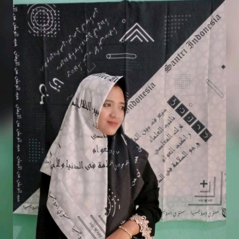 Hijab jilbab motif Man ana kerudung hijab santri nasional bahan voal Muslim hijab persegi arab pegon