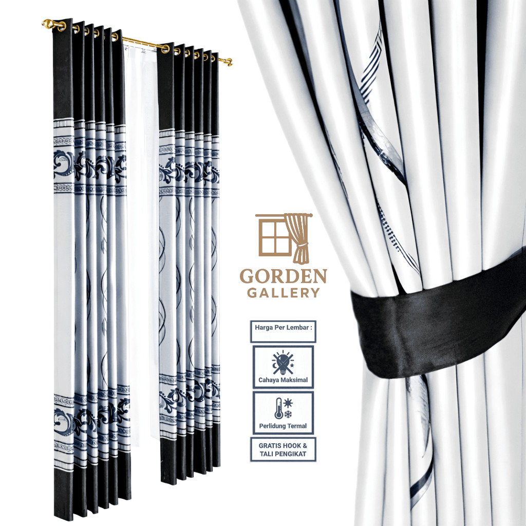 Gorden Jendela Pintu Blackout Motif Arizona Bunga Smokring tebal 6 gelombang Tinggi 200cm 250cm