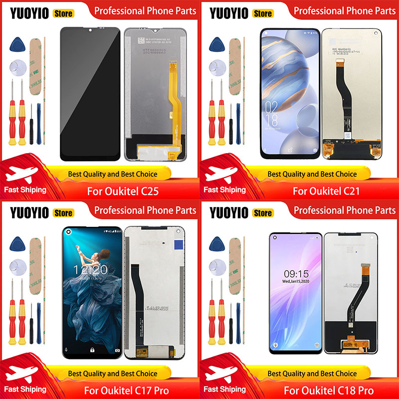 100% New Original For Oukitel C16 Pro C17 Pro C19 Pro C21 C22 C25 C23 Pro LCD Display  Touch Screen 