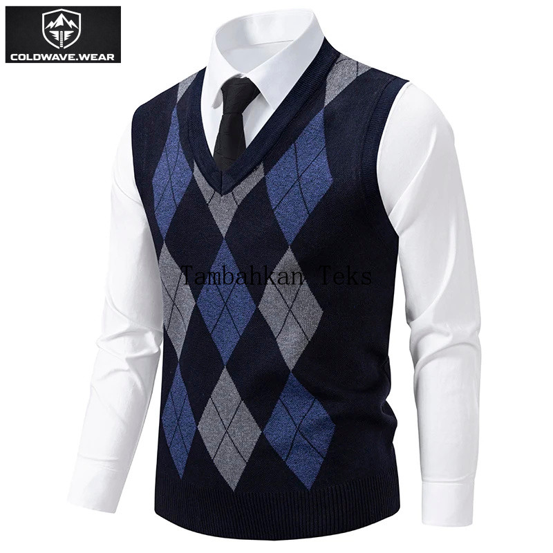 Rompi Rajut Pria Rompi Sweater Fashion Rompi Bermotif Argyle Rompi Berlapis Fleece Rompi Hangat
