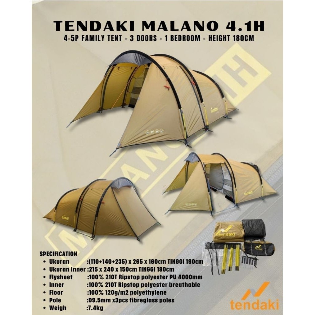 tenda tendaki malano 4.1 tendaki malano 4.1H tenda kapasitas 4-5 orang