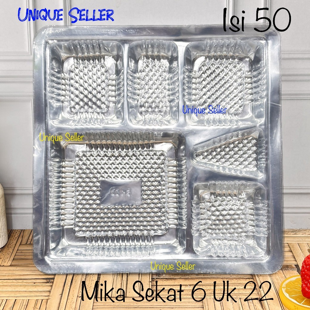 Mika Sekat 6 Kotak Uk 22 cm isi 50 pcs untuk Dus 22x22 cm Mika Samir Lauk isi 6 Nasi Kotak 22cm
