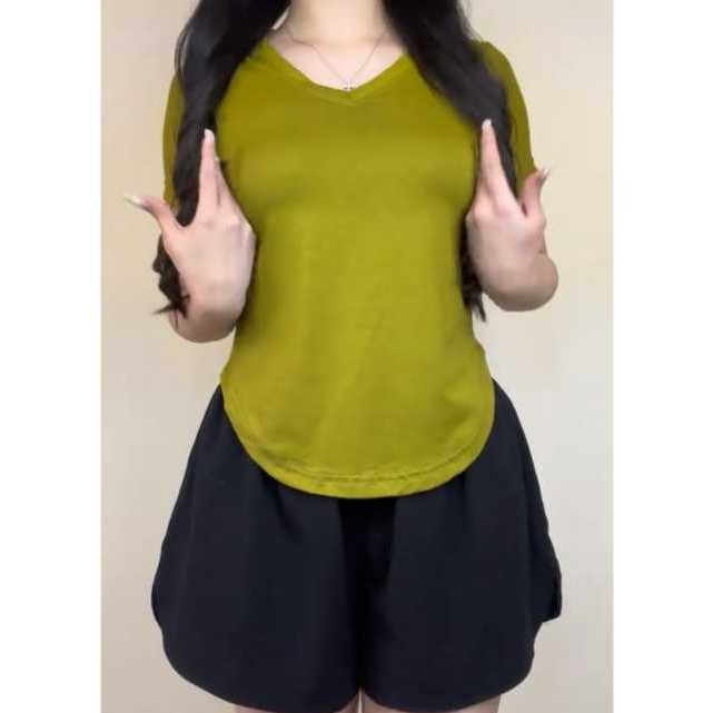 Kaos Vneck Oval Wanita / Tshirt V neck Polos wanita / Kaos Polos