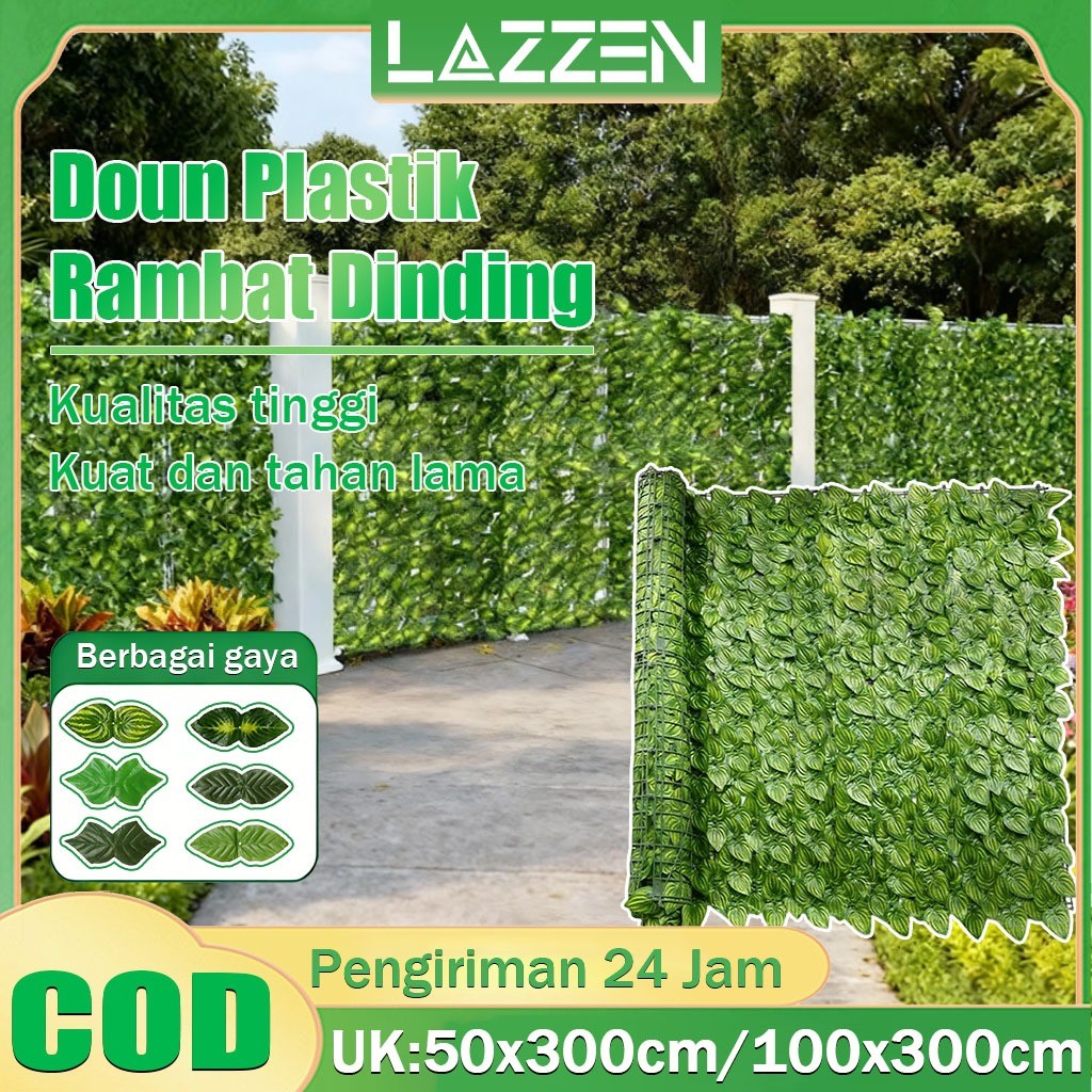 LAZZEN - Daun Rambat Sintetis Rumput Dinding Sintetis 1 Meter X 3 Meter Daun Rambat Pagar Plastik Di